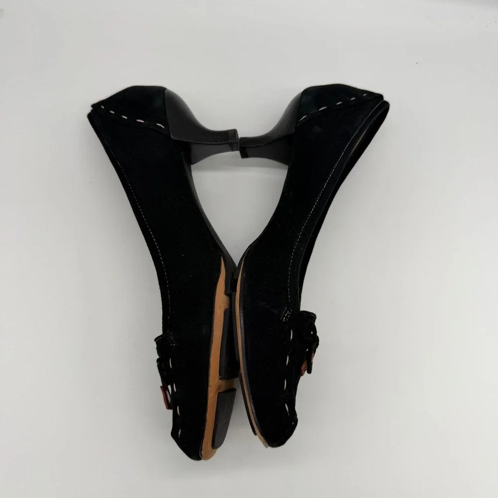 Kate Spade Black Laney Suede Square Toe Kitten Heel Pumps Whipstitch Bow Size 9M